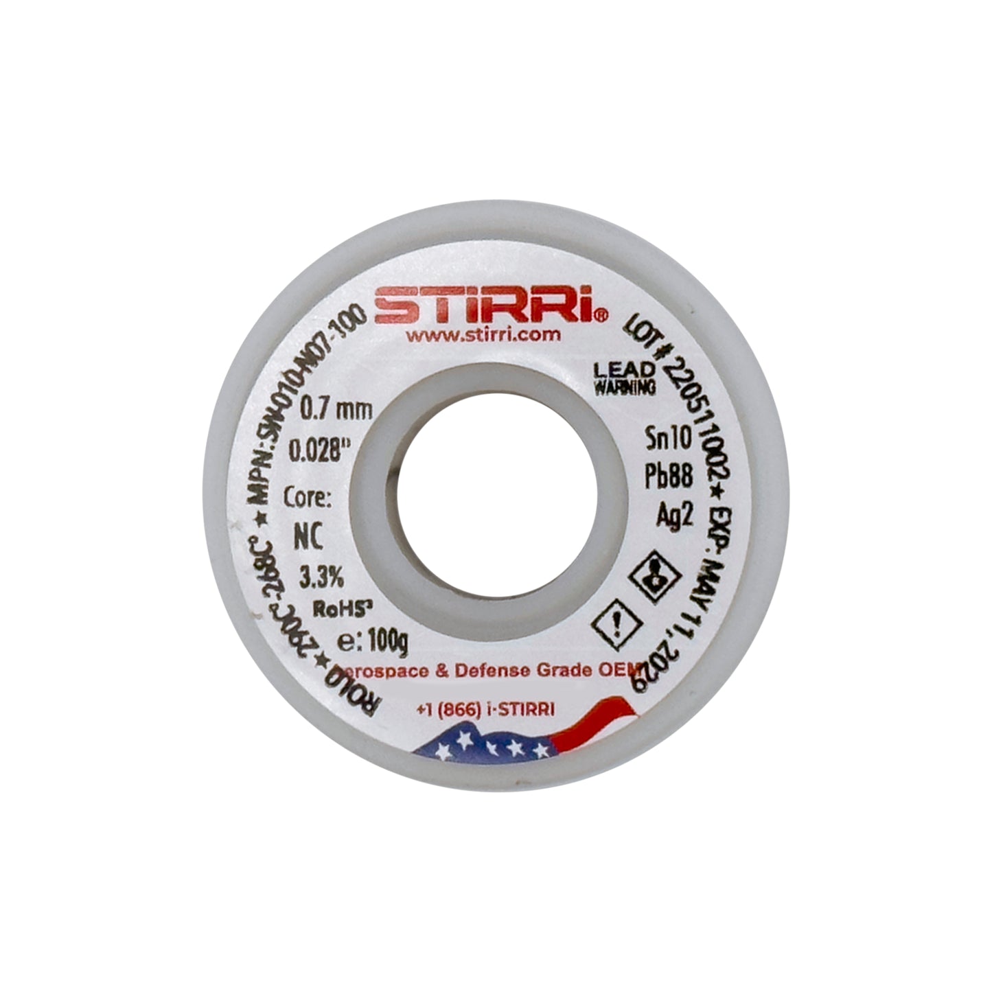 HT-010 - Sn10Pb88Ag2 high-temperature solder wire NC-core ROL0 - 100g spool