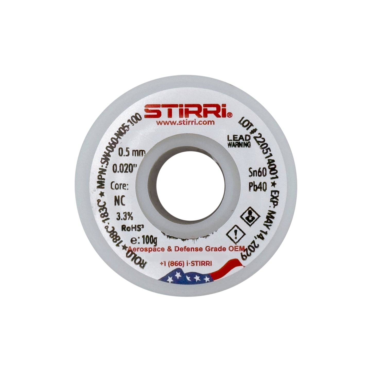 MT-060 - Sn60Pb40 mid-temp leaded solder wire NC-core ROL0 - 100g spool