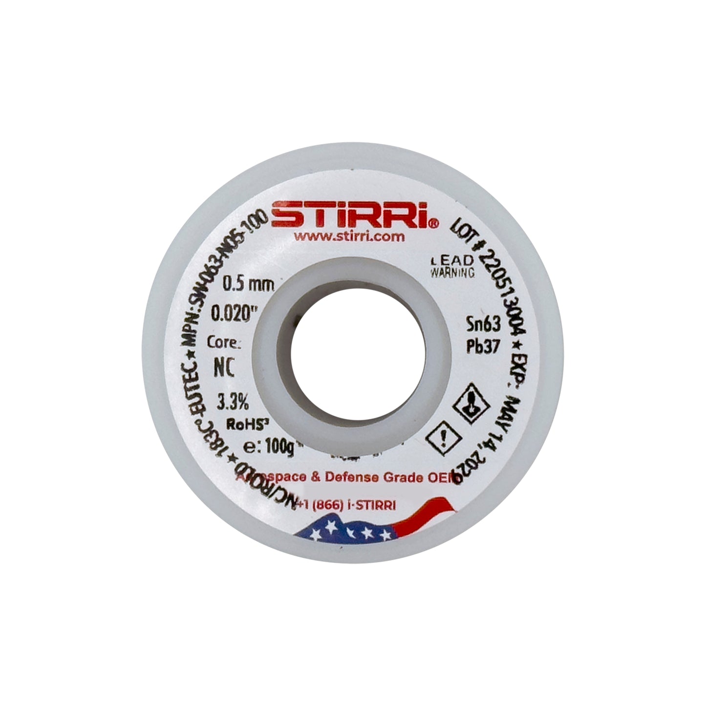 MT-063 - Sn63Pb37 mid-temp eutectic leaded solder wire NC-core ROL0 - 100g spool