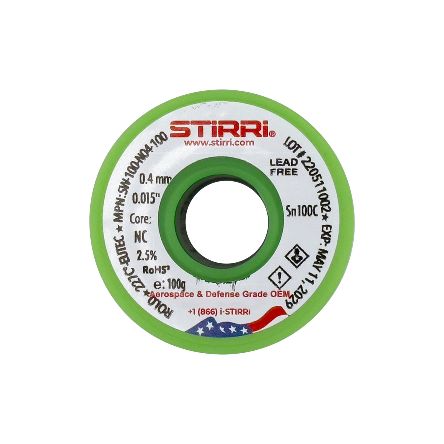 LF-100 Sn100c lead-free selective solder wire NC-core ROL0 - 100g spool