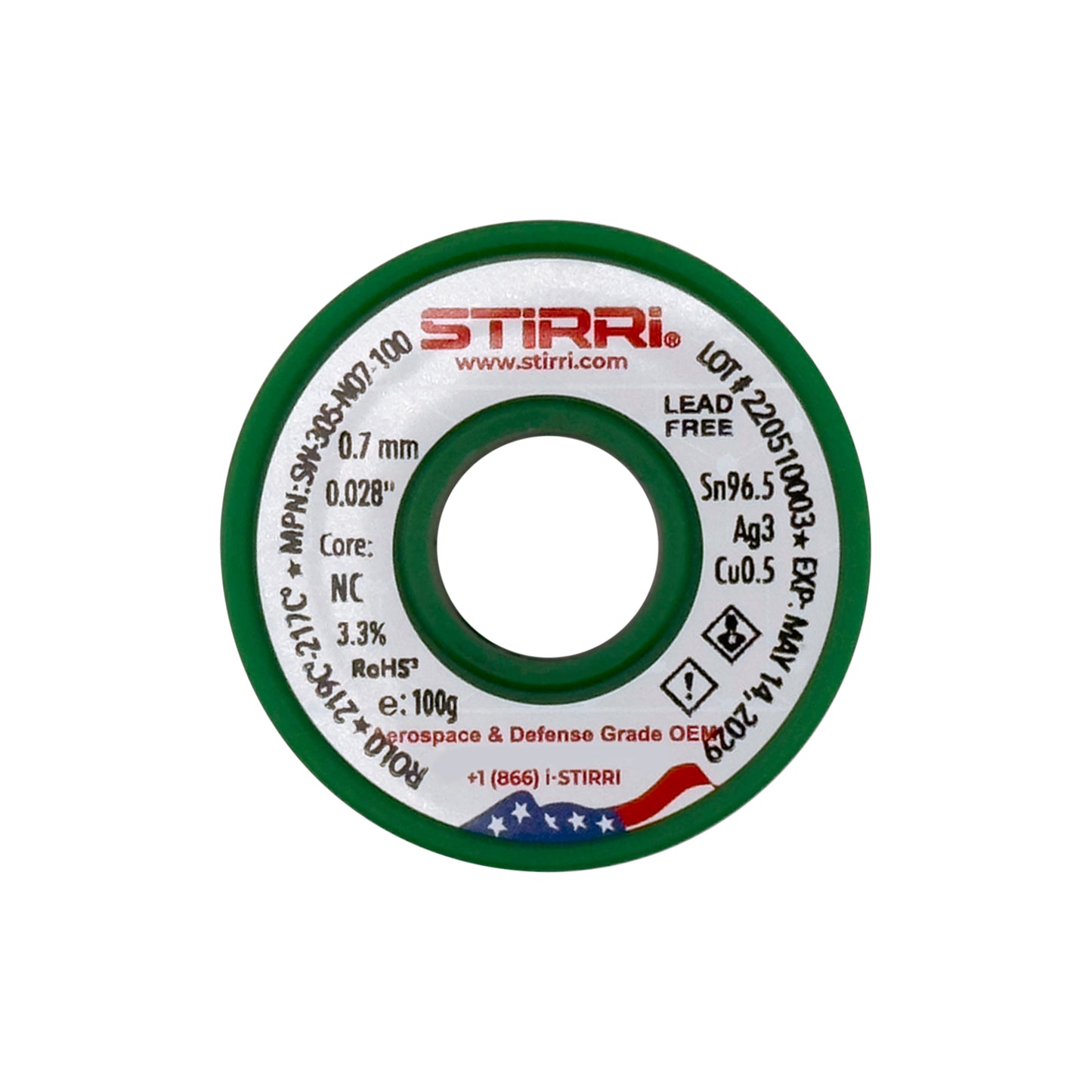 LF-305 - Sn96.5Ag3.0Cu0.5 lead-free solder wire NC-core ROL0 - 100g spool