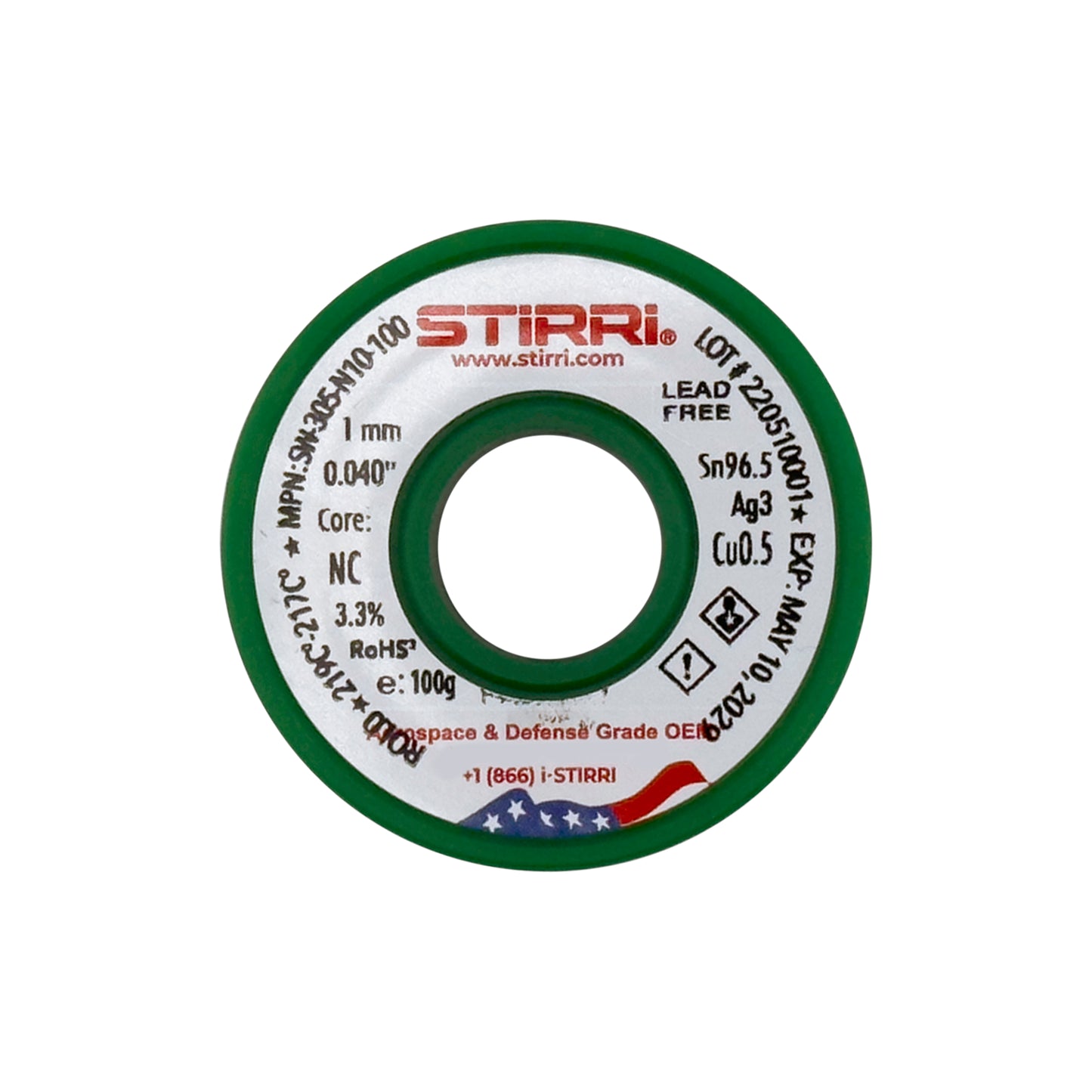 LF-305 - Sn96.5Ag3.0Cu0.5 lead-free solder wire NC-core ROL0 - 100g spool