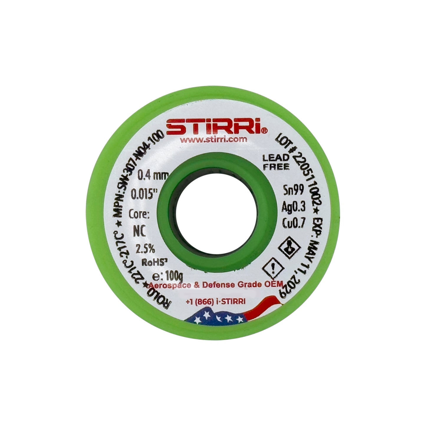 LF-307 - Sn99Ag0.3Cu0.7 lead-free solder wire NC-core ROL0 - 100g spool