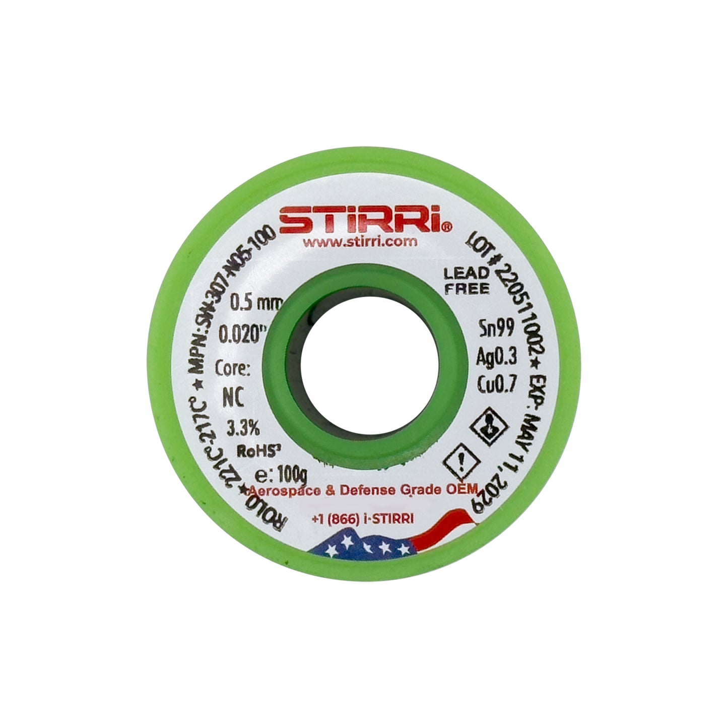 LF-307 - Sn99Ag0.3Cu0.7 lead-free solder wire NC-core ROL0 - 100g spool