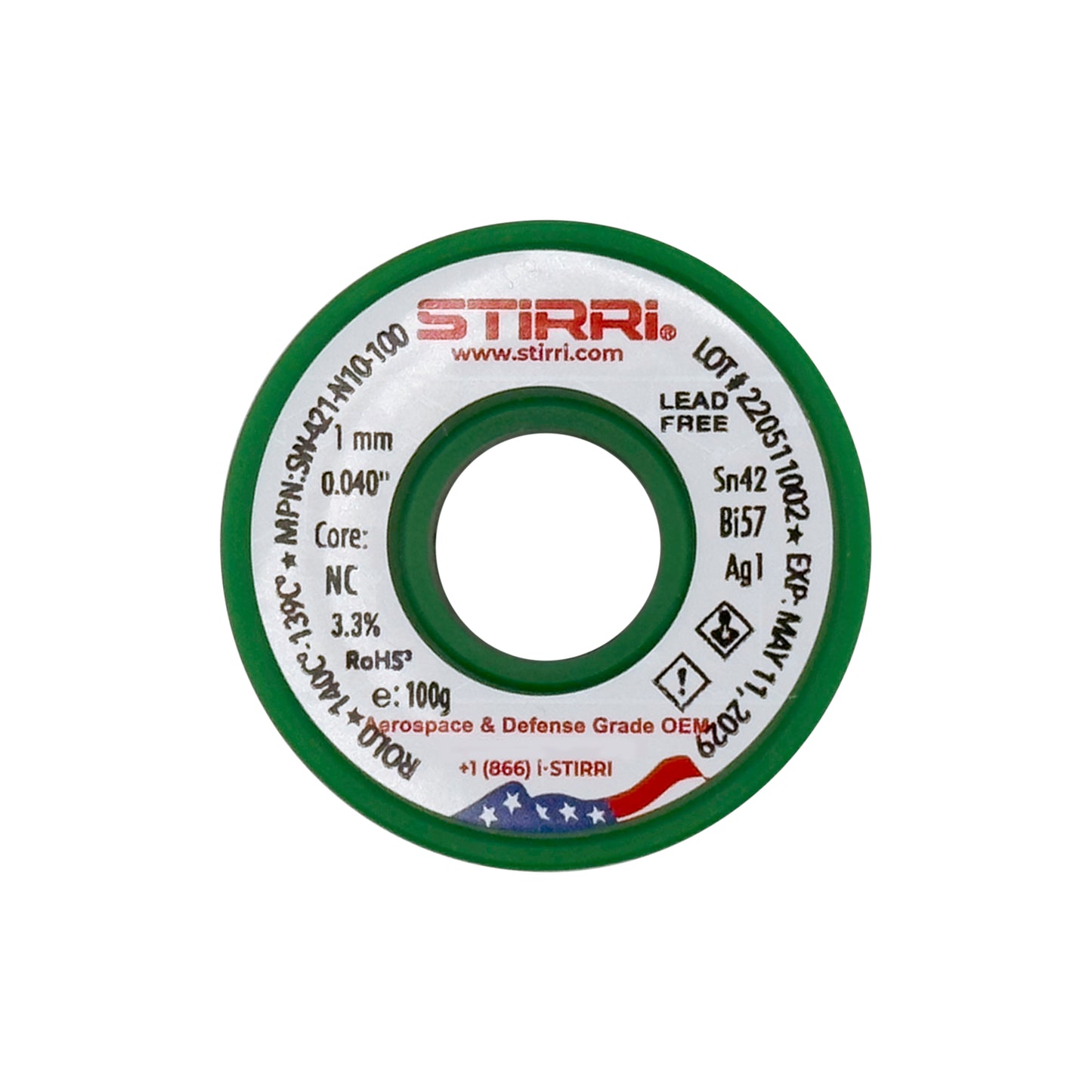 LT-421 - Sn42Bi57Ag1 low-temperature lead-free solder wire - 100g spool