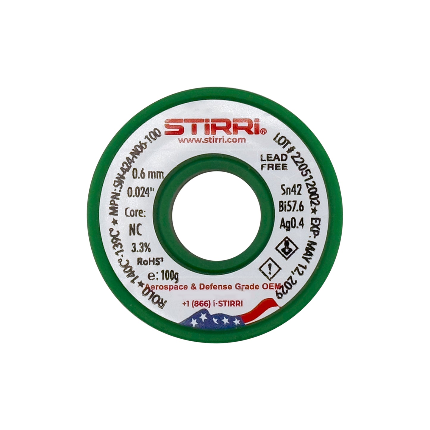 LT-424 - Sn42Bi57.6Ag0.4 low-temperature lead-free solder wire - 100g spool