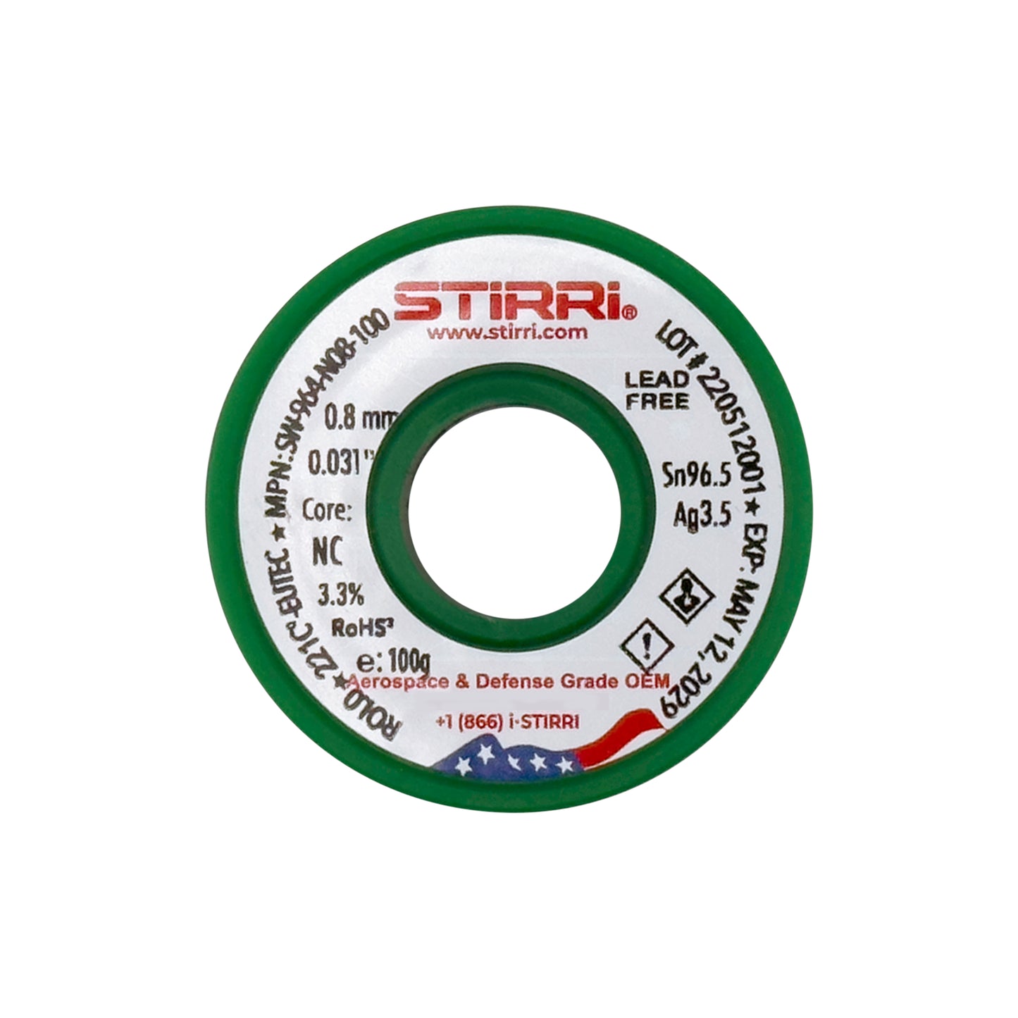 LF-964 - Sn96.5Ag3.5 eutectic lead-free solder wire NC-core ROL0 - 100g spool