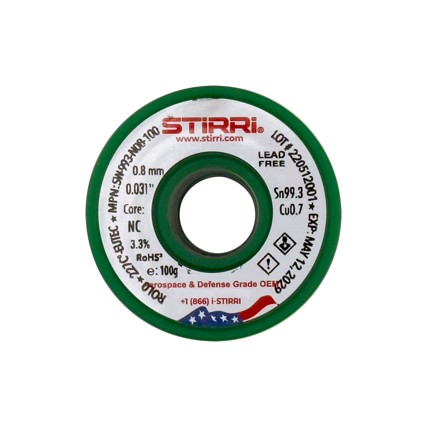 LF-993 - Sn99.3Cu0.7 eutectic lead-free solder wire NC-core ROL0 - 100g spool