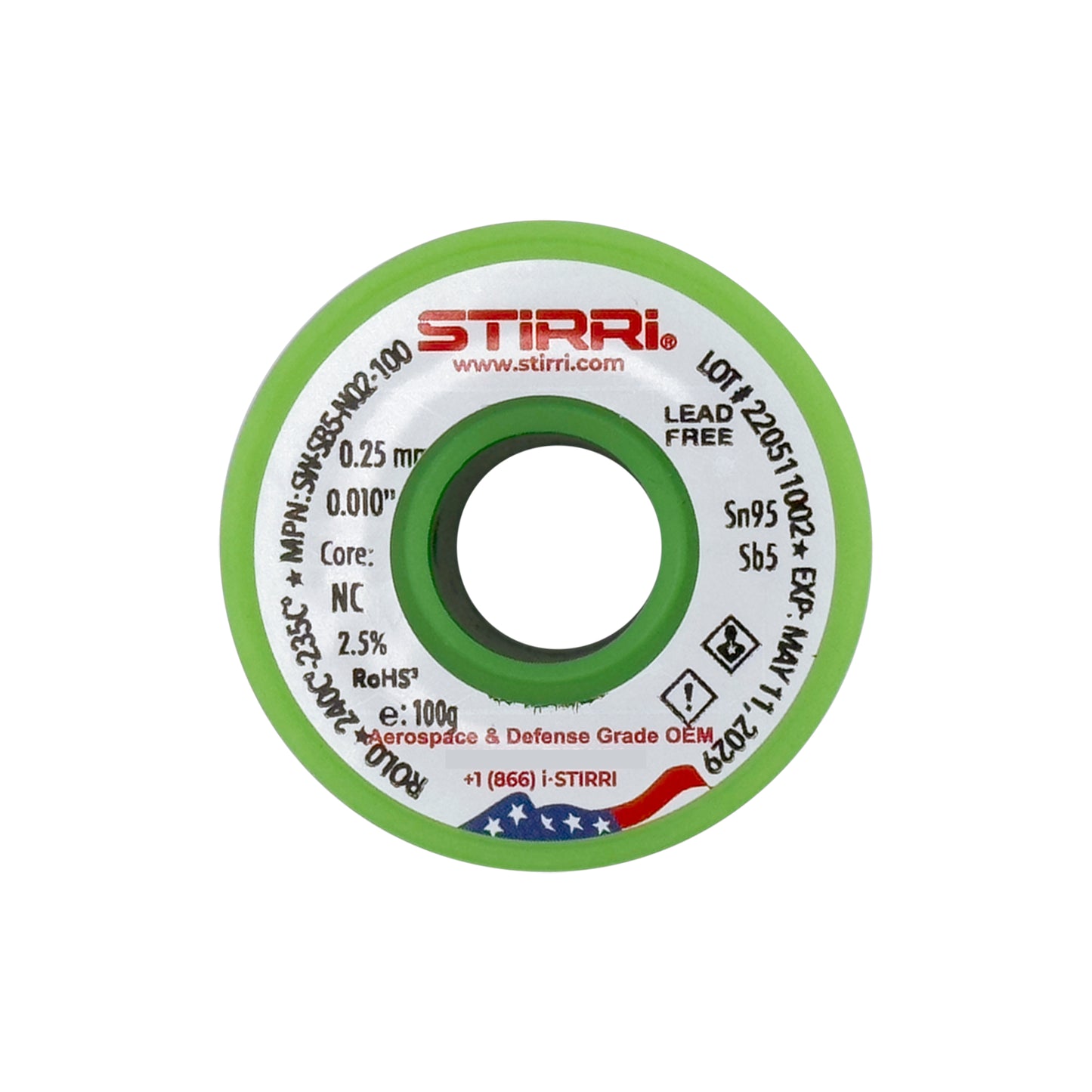 HT-SB5 - Sn95Sb5 high-temp no-clean low-voiding antimony metalloid solder wire ROL0 - 100g spool