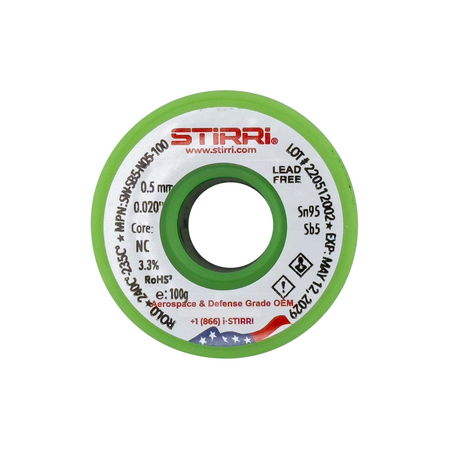 HT-SB5 - Sn95Sb5 high-temp no-clean low-voiding antimony metalloid solder wire ROL0 - 100g spool