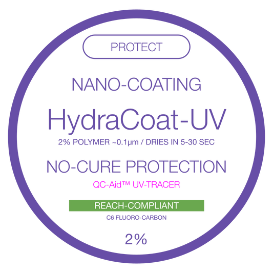 Ultradünne konforme Nanobeschichtung von HydraCoat – industrietaugliche Silikon-, Acryl-, Glas-, Metall- und Keramikbeschichtung – schnell trocknend – einfach anzuwenden in Medizin-, Automobil-, Boots- und Straßenelektroniksystemen