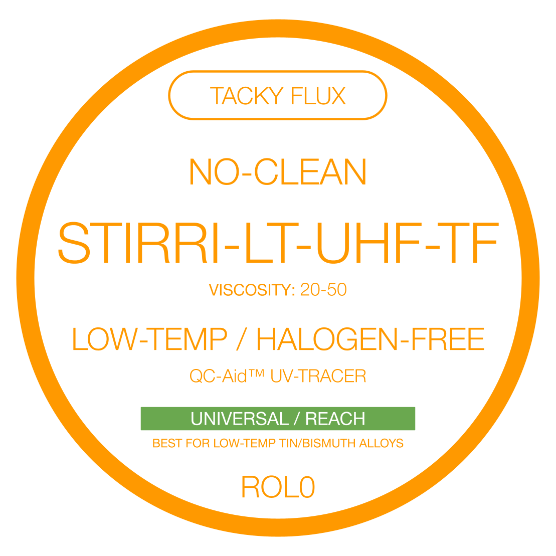 STIRRI-LT-HF-TF, spezielles No-Clean-Halogenfreies, klebriges Niedertemperatur-Lötflussmittel für Niedrigtemperaturlegierungen (ROL0)